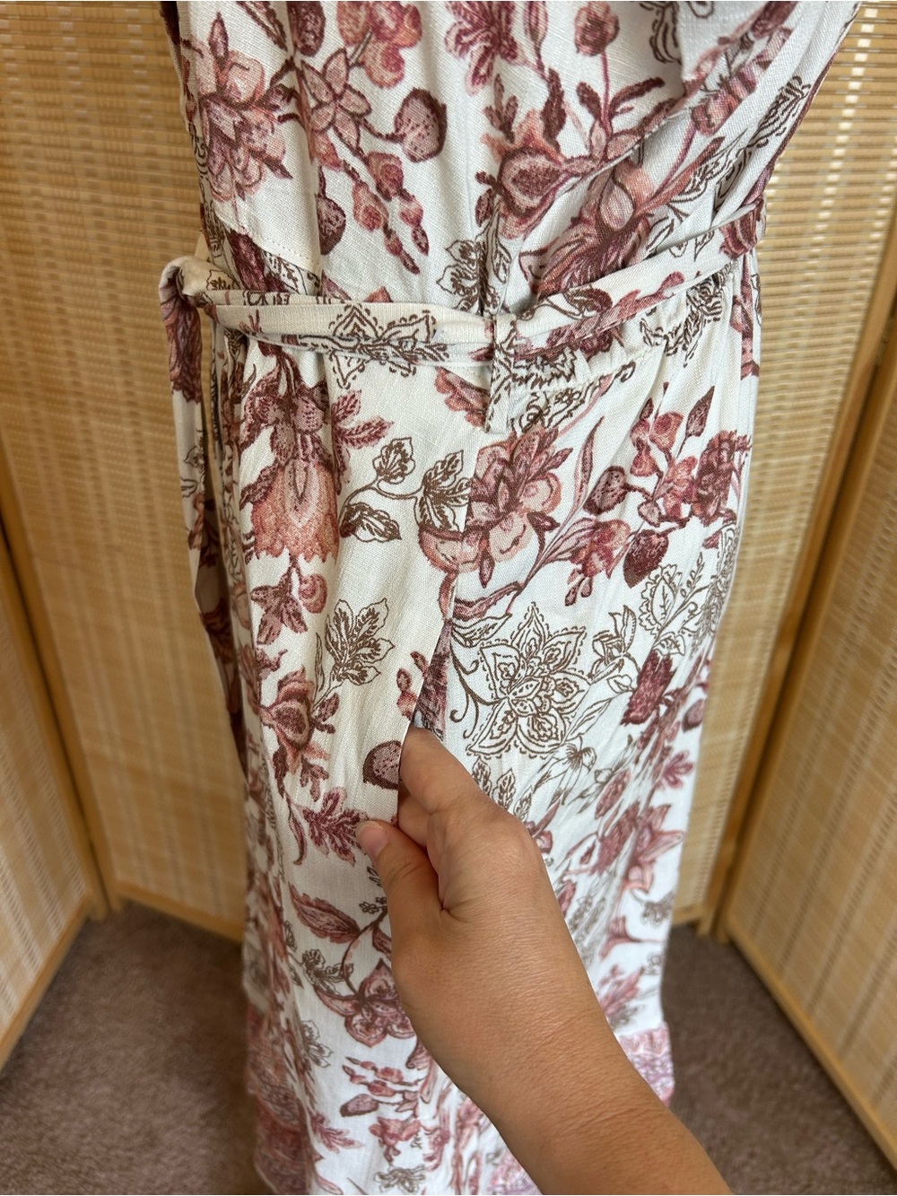 NWT Lucky Brand Floral Button-Front Midi Dress in Cream and Brown - Picture 7 of 10